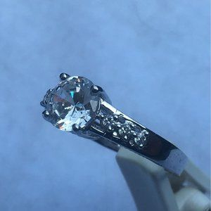 Sterling Silver Solitaire With Accents Cubic Zirconia Engagement Ring, Size 9